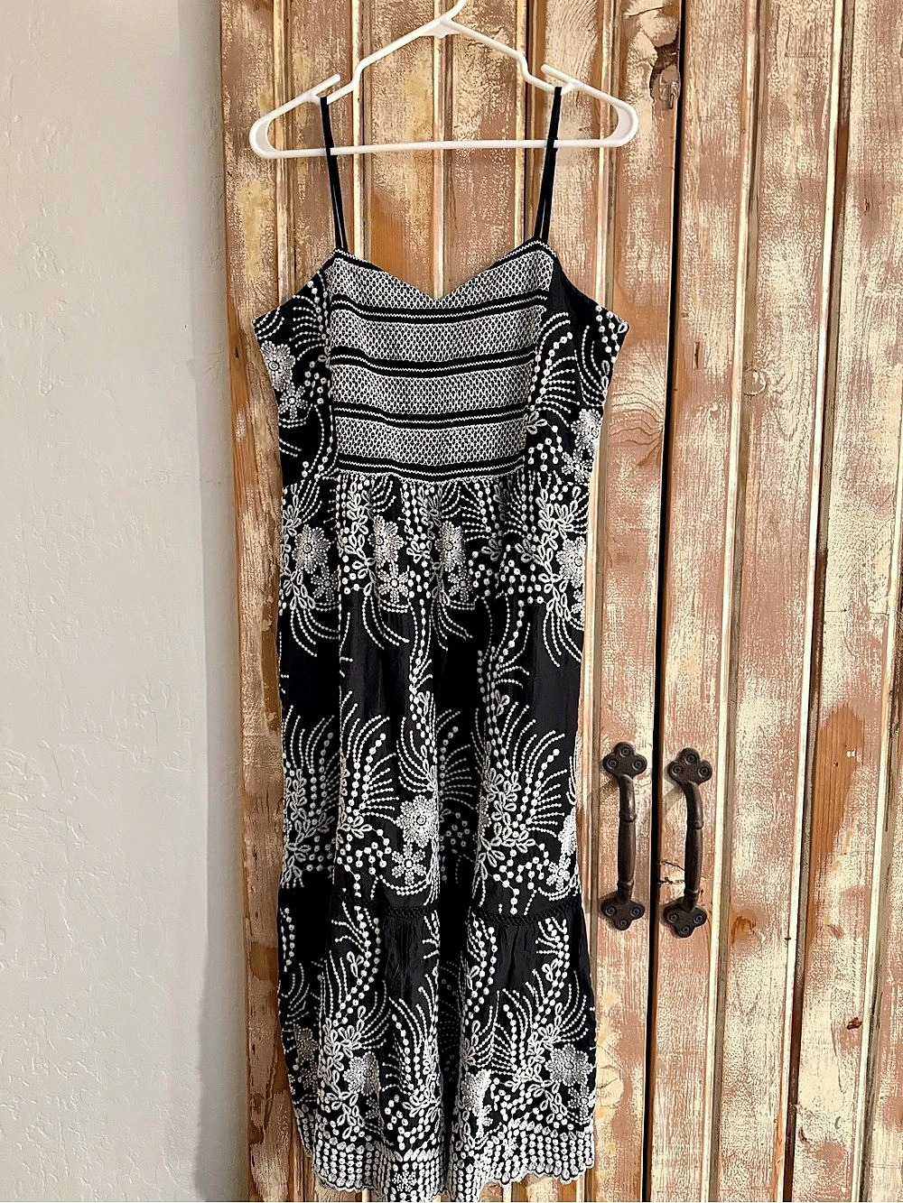 Anthropologie The Peregrine Midi Dress: Embroidered Smocked Edition Black &